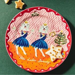 Anthropologie Emily Maude Twelve 12 Days Christmas Plate 9 Ladies Dancing